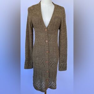 BCBGMaxAzria Women’s Open-Knit Duster Cardigan Mixed Stitch Button Up Size Large